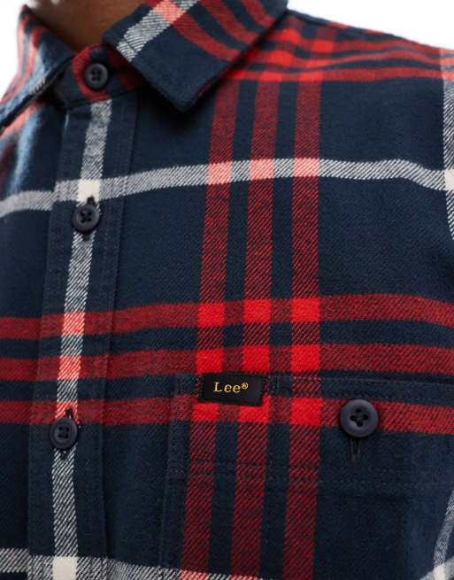 Lee - Surchemise de travail décontractée en flanelle à carreaux - Rouge/bleu marine, 2 de 4
