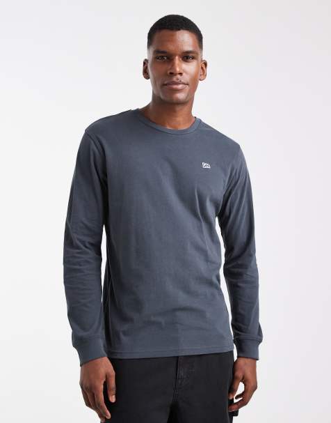 Lee – Svart, tvättad t-shirt med långa ärmar och logga framtill - view 1