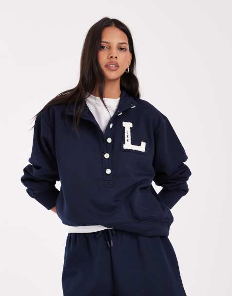 Lee sweat-shirt en maille avec boutons bleu marine - view 1