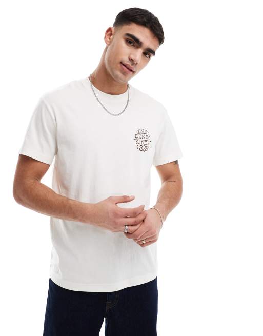 Lee - T-shirt comoda bianco sporco con stampa del logo sul retro, 2 di 4