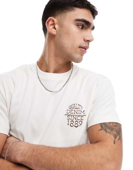 Lee - T-shirt comoda bianco sporco con stampa del logo sul retro, 4 di 4