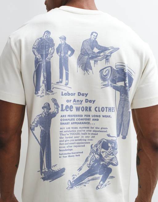 Lee T-shirt con stampa workwear e stampa sul retro bianca, 3 di 5