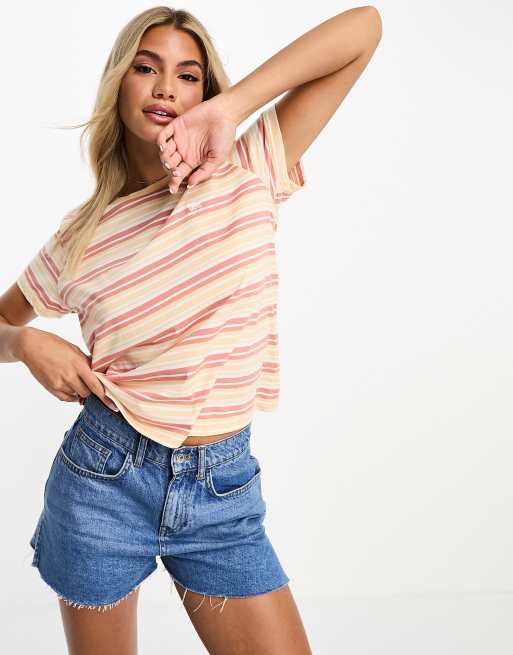 Lee - T-shirt gialla a righe con logo