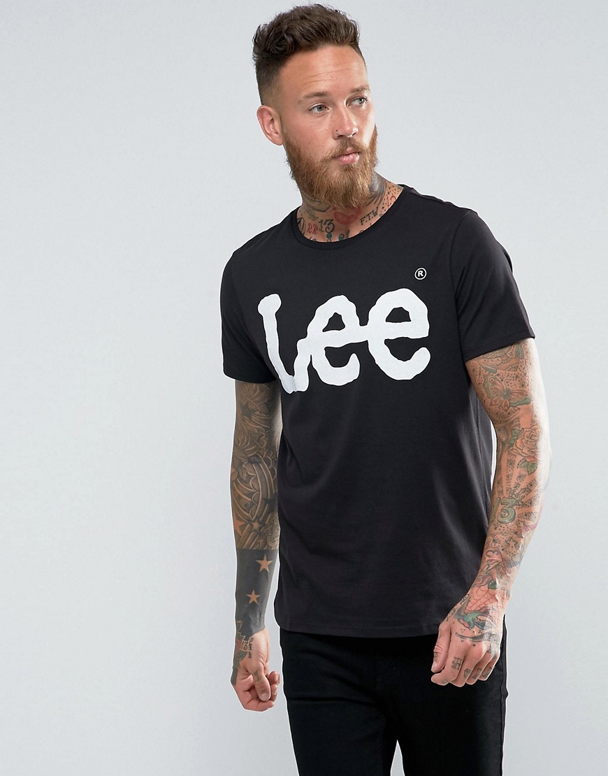 Lee - T-shirt girocollo nera con logo stampato-Nero