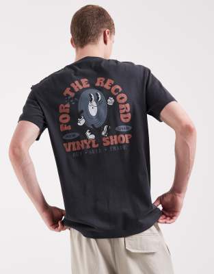 T-Shirt mit Vinyl-Print in verwaschenem Schwarz Schwarz 2XL