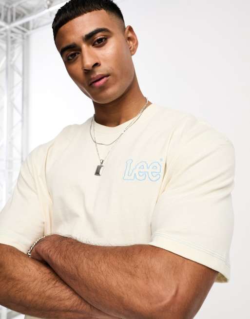 Lee – T-shirt o luźnym kroju w kolorze ecru z logo