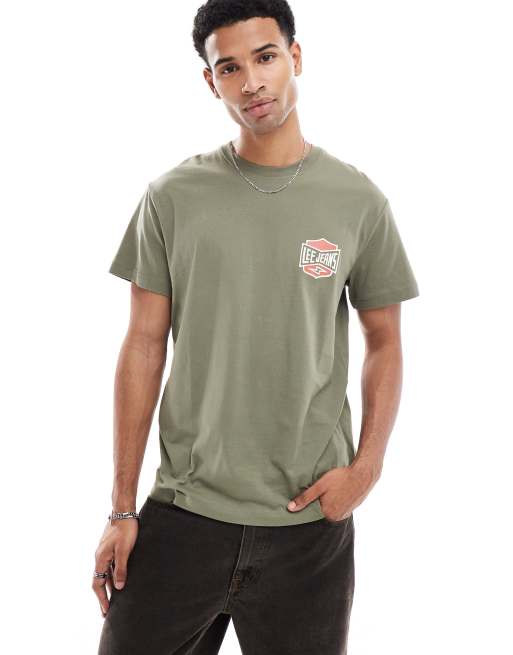 Lee - T-shirt taglio comodo color verde medio con logo Archive sul petto