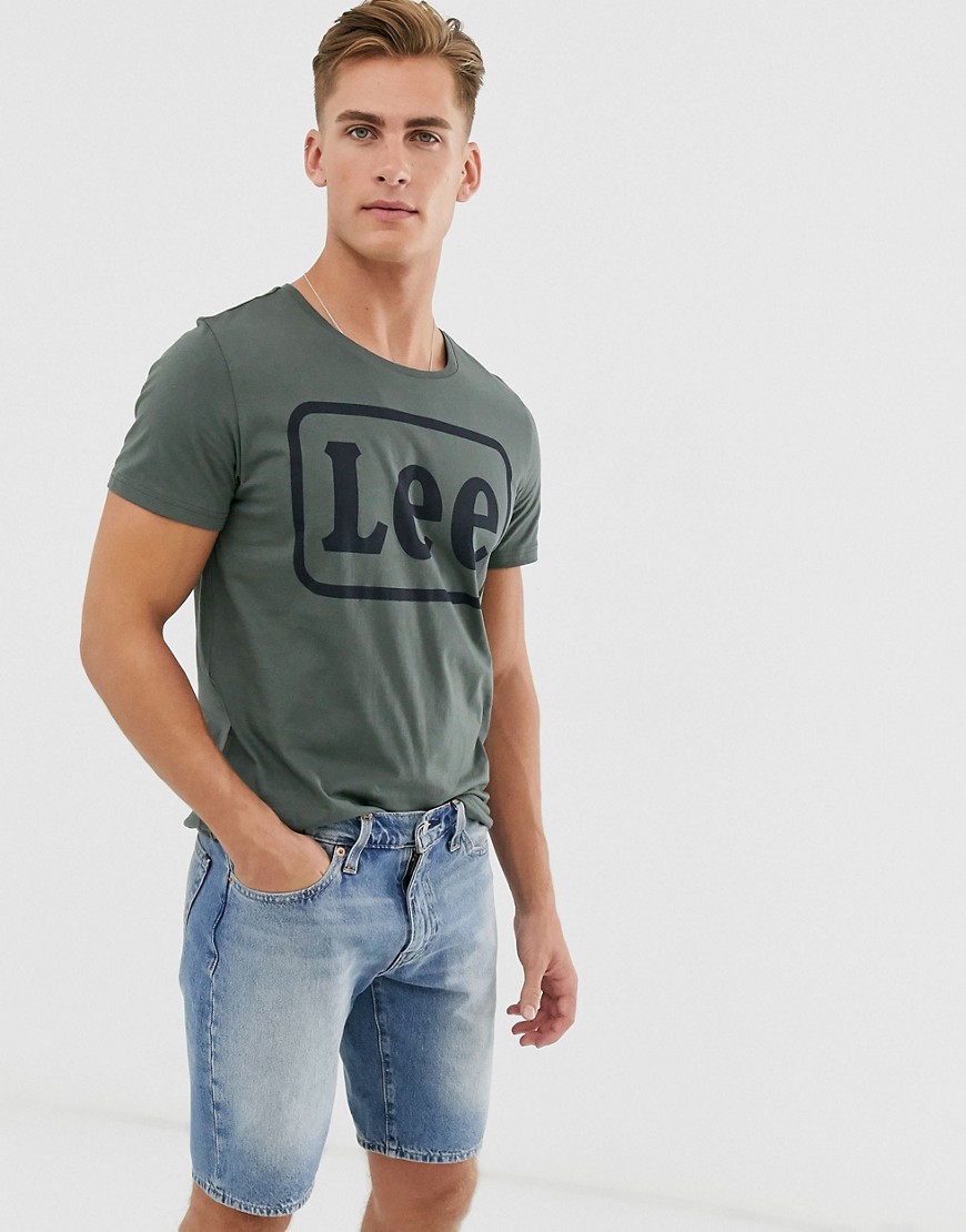 Lee - T-shirt verde con logo e riquadro