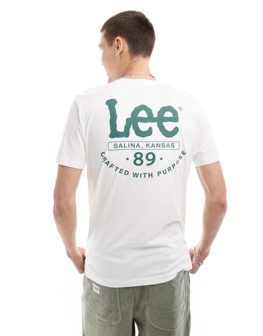 Lee – T-shirt w kolorze ecru z falistym logo i napisem na plecach