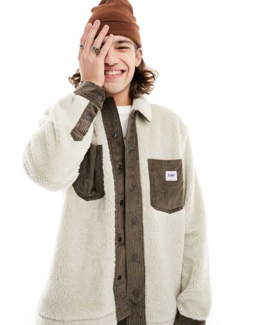 Lee – Teddyfell-Hemdjacke in Ecru mit abgesetztem Detail