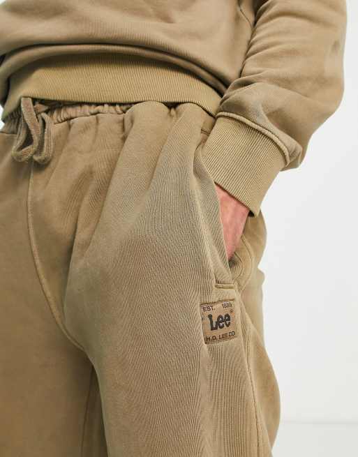 Lee tonal logo relaxed fit cuffed joggers in tan wash