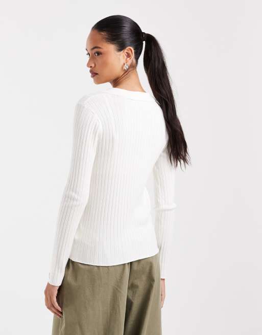Lee top en maille gaufrée à manches longues blanc, 3 de 4