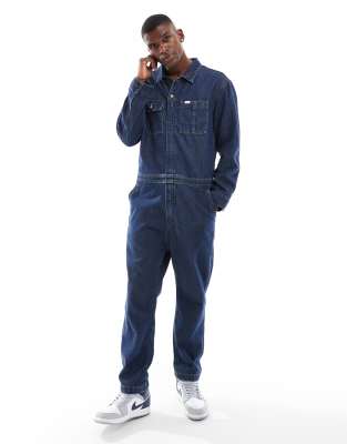 Lee Lee Union All workwear denim overalls in dark wash-Navy