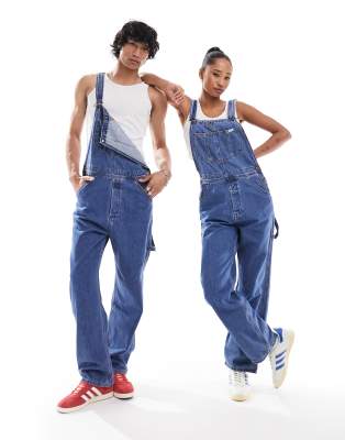 Lee unisex straight bib dungaree jeans in mid wash Sale