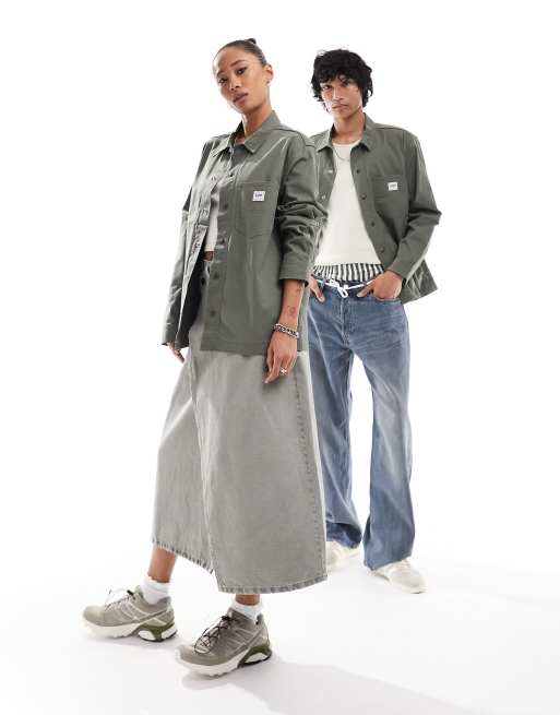 Lee unisex workerwear label overshirt relaxed fit in olive green, 4 of 4