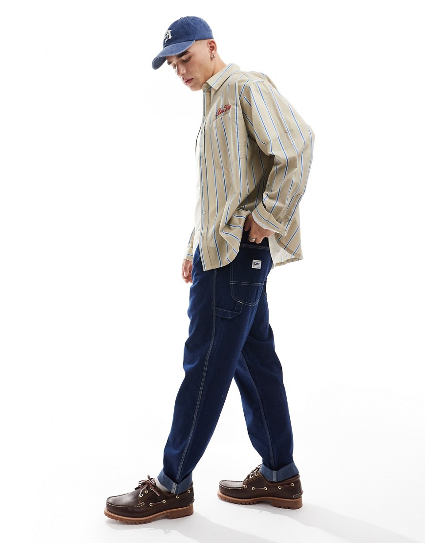 Lee unisex workwear capsule relaxed canvas carpenter trousers in rinse dark wash-Navy