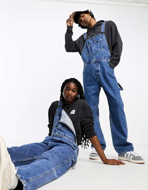 Lee unisex workwear capsule straight fit dungaree overalls in old time  favourite mid wash