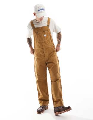 Lee Lee unisex workwear relaxed fit canvas dungarees in tan-Brown