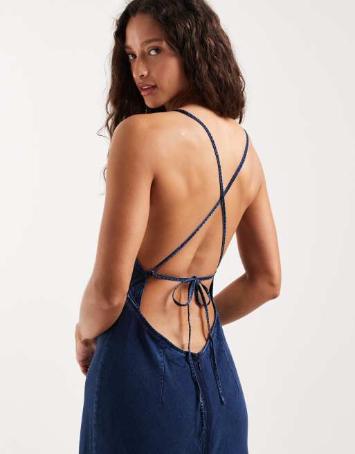 Lee v-neck midi dress in indigo , 3 of 4