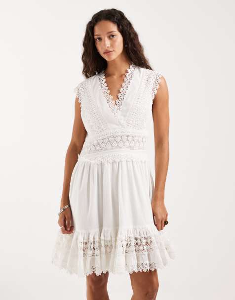 Lee v neck ruffle boho mini dress in white - view 1