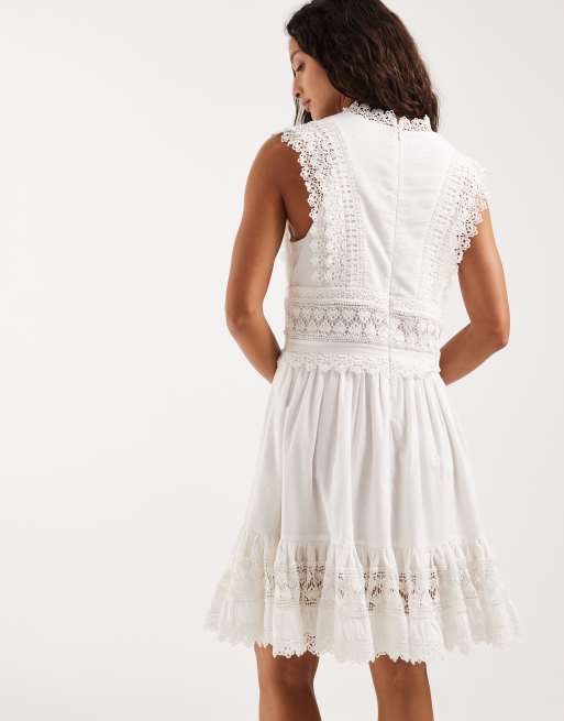 Lee v neck ruffle boho mini dress in white, 4 of 4