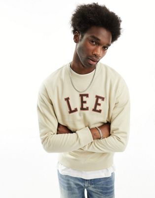 Lee varsity arc logo oversized sweatshirt in beige