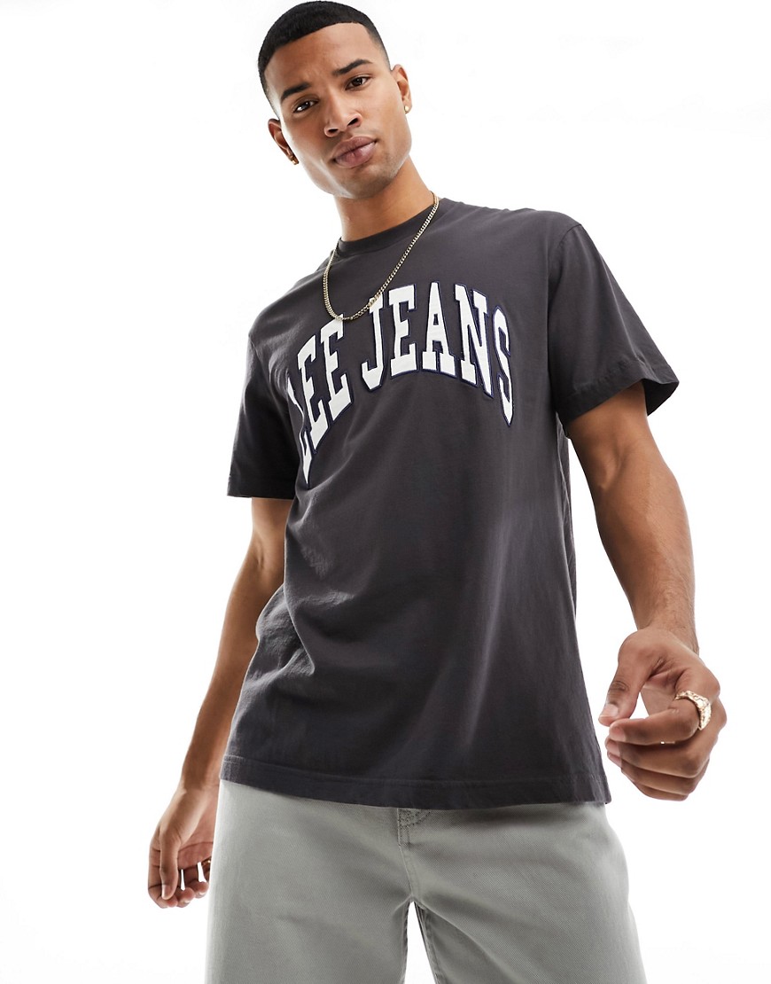 Lee varsity large logo relaxed fit t-shirt in washed black