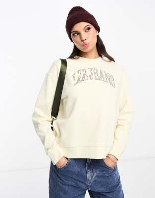 Lee Jeans Lee Varsity Logo Crew Neck Sweatshirt In Ecru-white