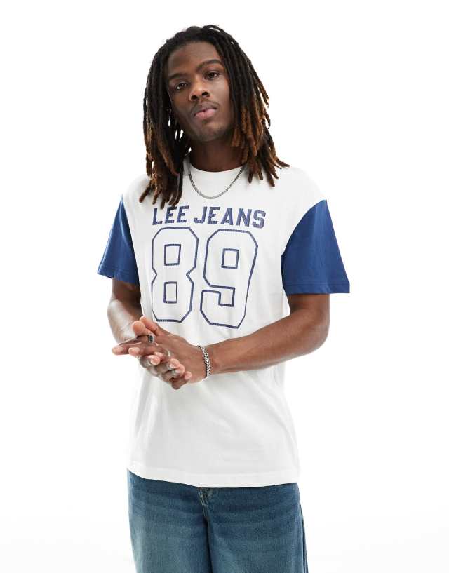 Lee - varsity logo raglan baseball t-shirt in white and blue