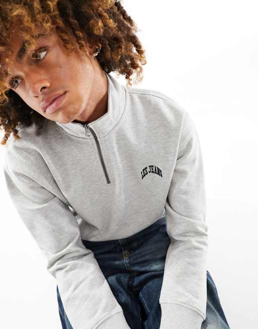 Lee varsity logo relaxed fit half zip sweatshirt in grey marl | ASOS