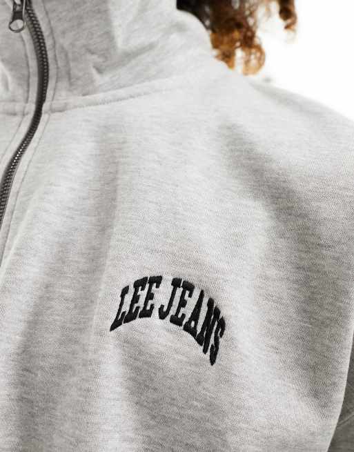 Lee varsity logo relaxed fit half zip sweatshirt in grey marl | ASOS