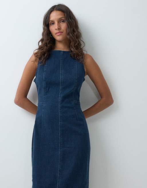 Lee vestido midi vaquero con costuras en lavado oscuro, 2 de 5