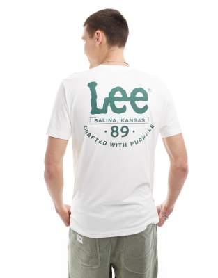 Lee Lee wavy logo t-shirt with back print in ercu-White