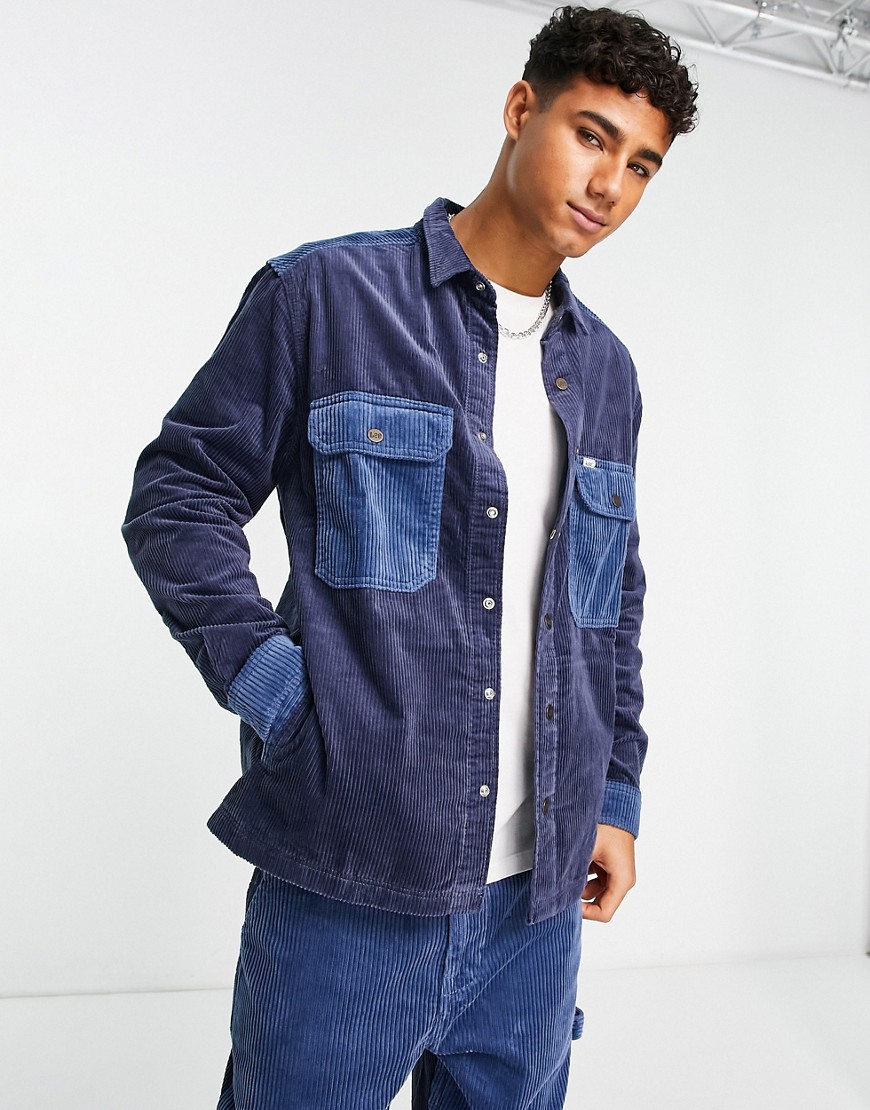 Lee wide wale cord relaxed fit overshirt in washed indigo-Navy