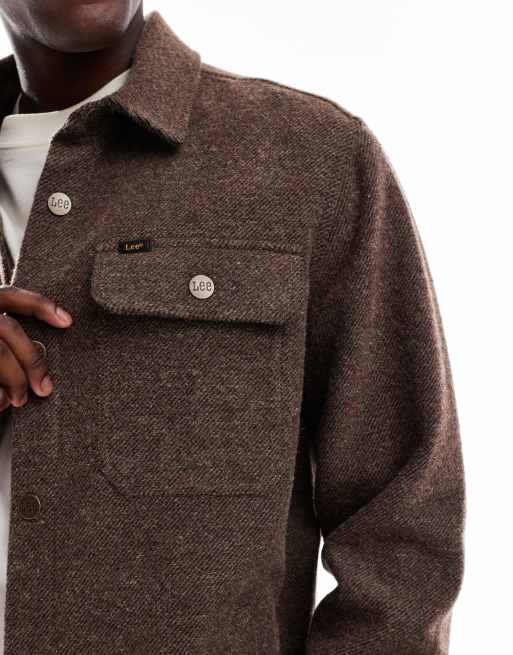 Lee wool blend brushed overshirt in brown, 5 of 5