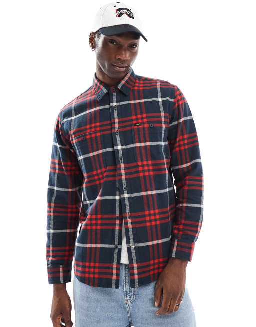 Lee - Worker overshirt van flanel met ruime pasvorm in rood en donkerblauw