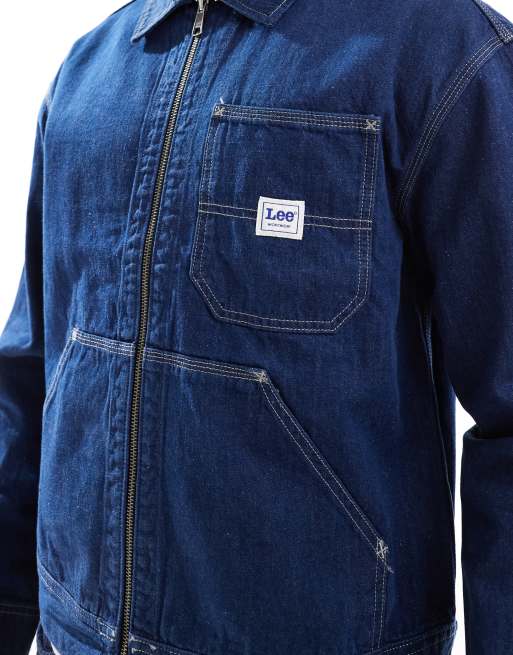 Lee - Workwear - Denim jack met ritssluiting in blauw met donkere wassing, 4 van 4