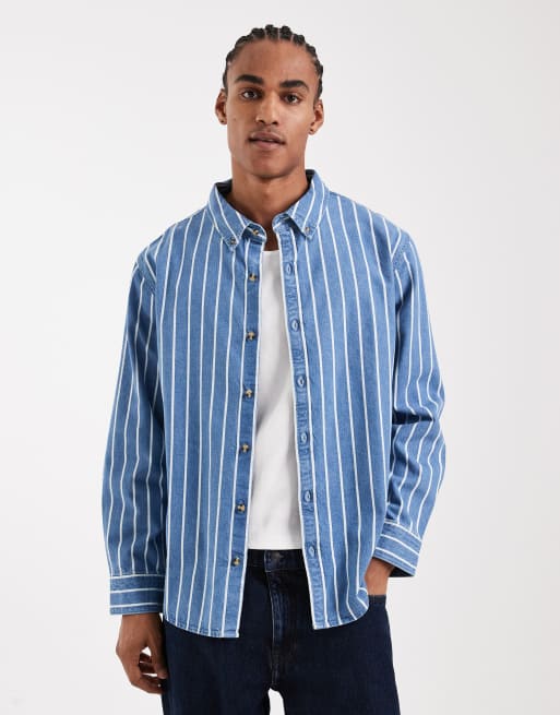 Lee workwear denim overshirt in pinstripe blue | ASOS