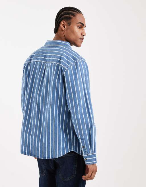 Lee workwear denim overshirt in pinstripe blue, 6 of 6