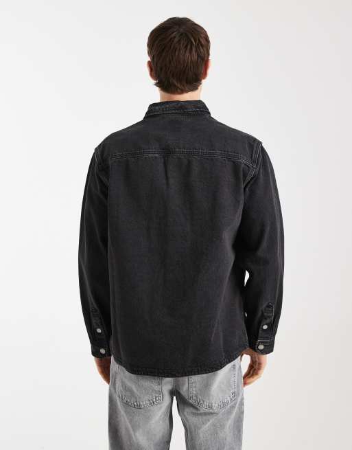 Lee workwear denim overshirt in washed black, 3 of 5