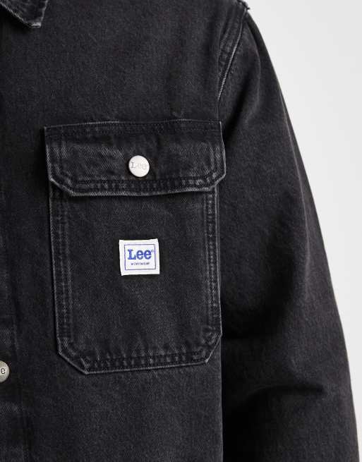 Lee workwear denim overshirt in washed black, 5 of 5