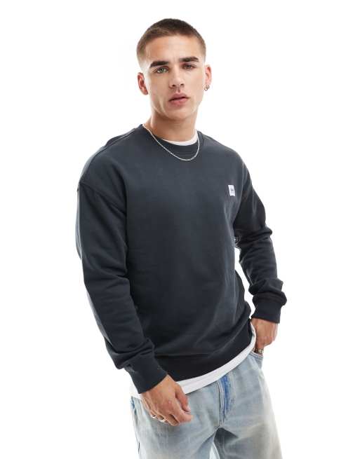 Lee - Workwear - Forvasket sort unisex oversized T-shirt med logomærke og afslappet pasform