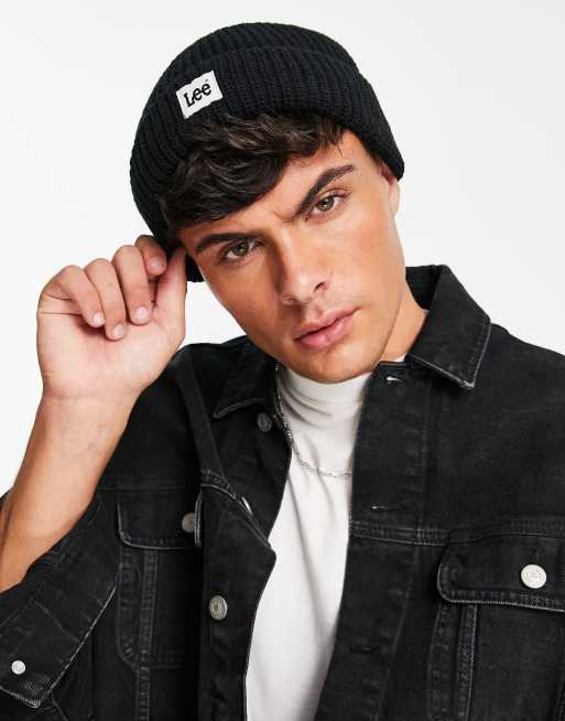 Lee - Workwear - Geribbelde vissersbeanie met logolabel in zwart