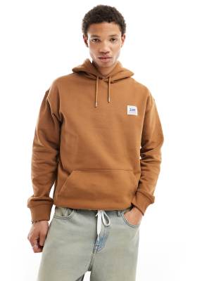 Hollister small scale logo relaxed fit hoodie with zip pocket in light  brown