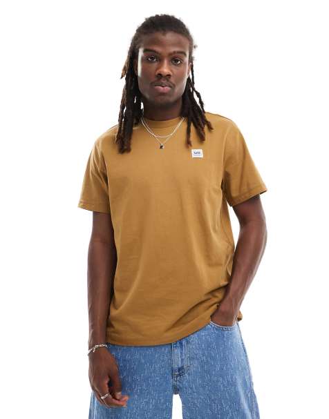 Lee workwear label logo t-shirt relaxed fit in brown - view 1