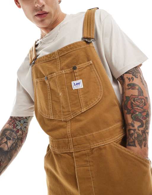 Lee – Workwear – Ljusbruna, avslappnade hängselbyxor av canvas i unisex-modell, 2 av 4