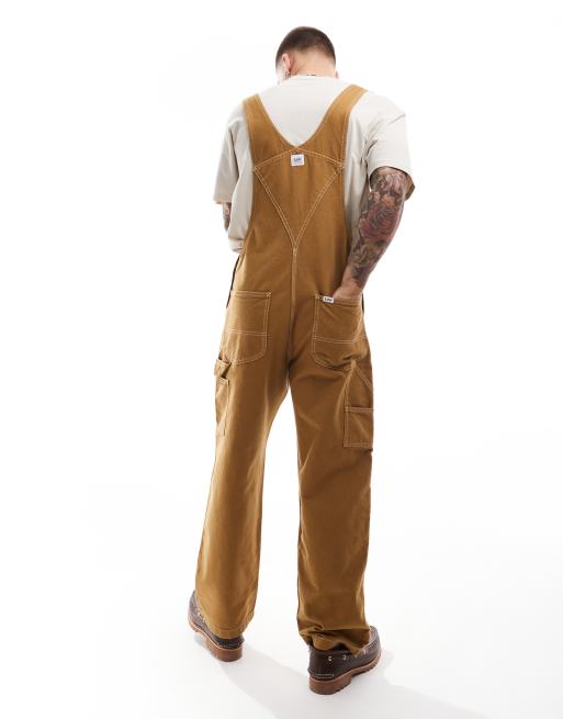 Lee – Workwear – Ljusbruna, avslappnade hängselbyxor av canvas i unisex-modell, 3 av 4