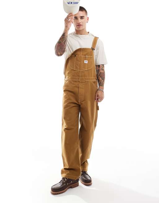 Lee – Workwear – Ljusbruna, avslappnade hängselbyxor av canvas i unisex-modell, 4 av 4