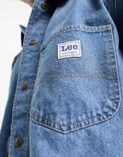 Lee workwear loose fit denim overshirt in mid wash (part of a set), 4 of 4