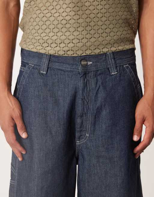 Lee – Workwear – Mörkblå jeansshorts i skaterstil med snickardetaljer, 4 av 5